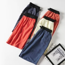 3 цвета, Шелковые летние шорты для мужчин, с двойными боковыми карманами, свободные, повседневные, пляжные, Гавайские, одноцветные, с принтом, красные, фиолетовые, оранжевые, зеленые, синие, белые