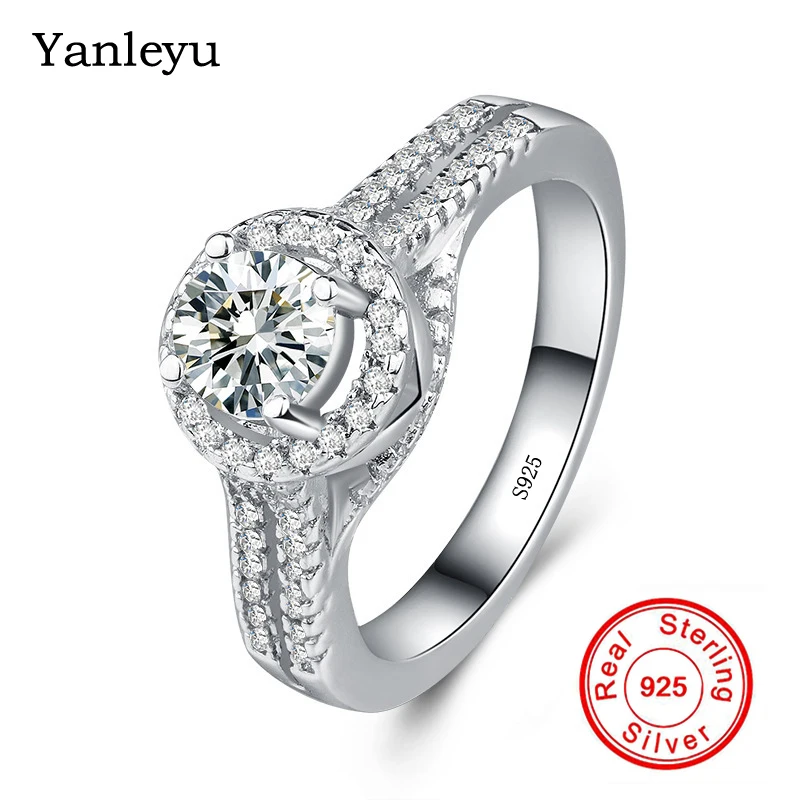 

Big Promotion ! Yanleyu Luxury Solid 925 Silver Wedding Rings for Women 6MM Round Cubic Zirconia Engagement Jewelry Ring PR040