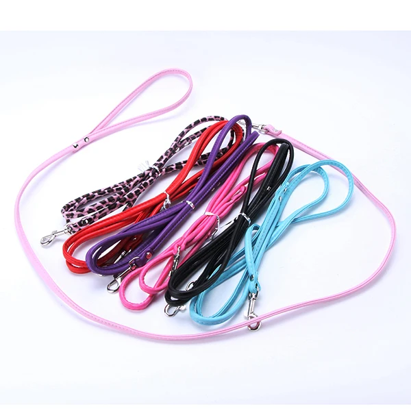 Smooth Solid Color PU Leather Leashes Pet Cat Puppy Dogs Long Leash Dog