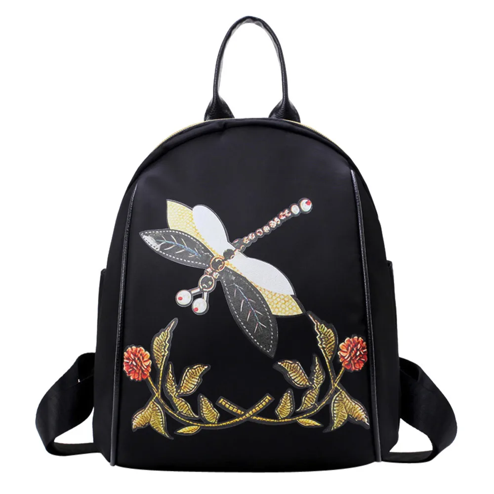 

Fashion Embroidery Style Backpack Dragonfly Print Travel Rucksack Women Backpack Female Shoulder Bag mochila escolar