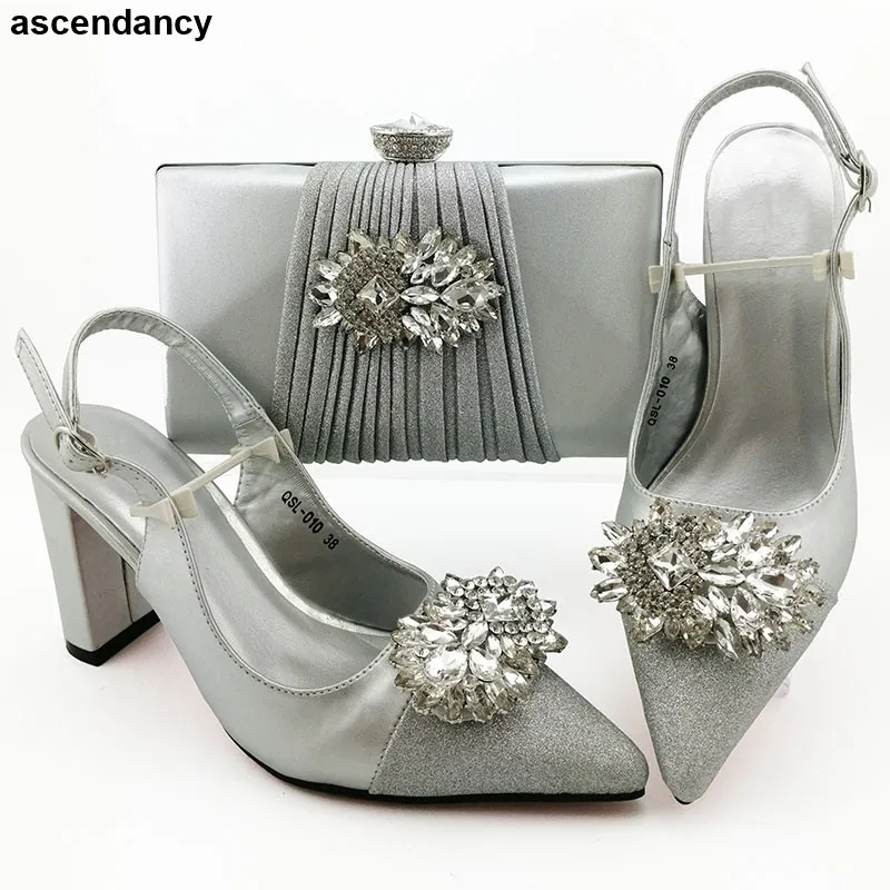 

New Arrival African Wedding Italian Shoe and Bag Sets Fashion Shoes 2019 Women Shoes Crystal Wedding Shoes High Heel Pumps