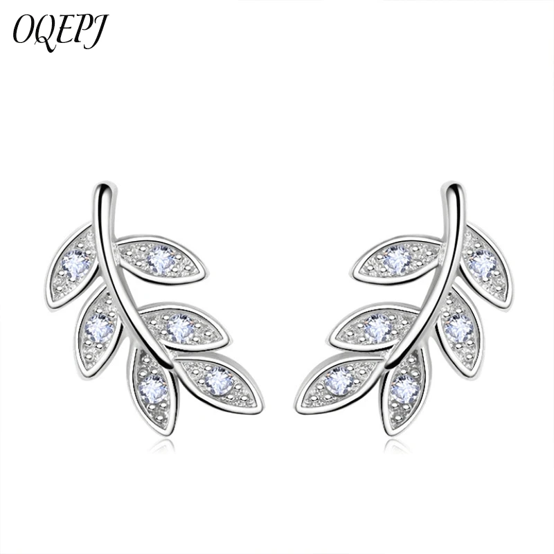 

OQEPJ Fashion Leaves Shiny Rhinestone Earrings 925 Sterling Silver Korean Temperament Earrings For Women Cut Plant Jewelry