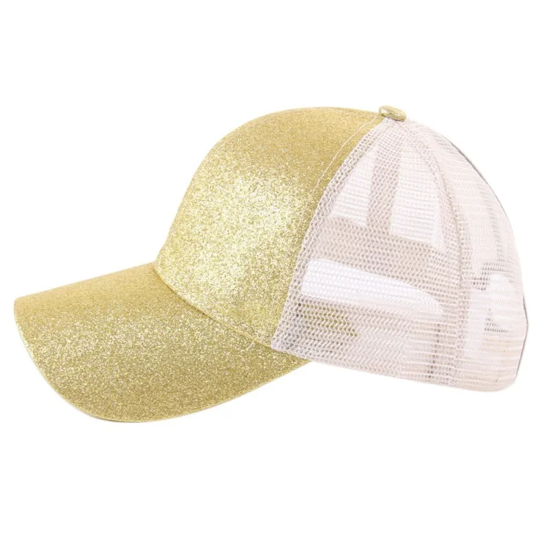 Кроссовки Кепки Для женщин Для мужчин Bling блесток Snapback шляпа летние грязные Бун сетчатые шляпы регулируемый спортивные шапки - Цвет: Golden