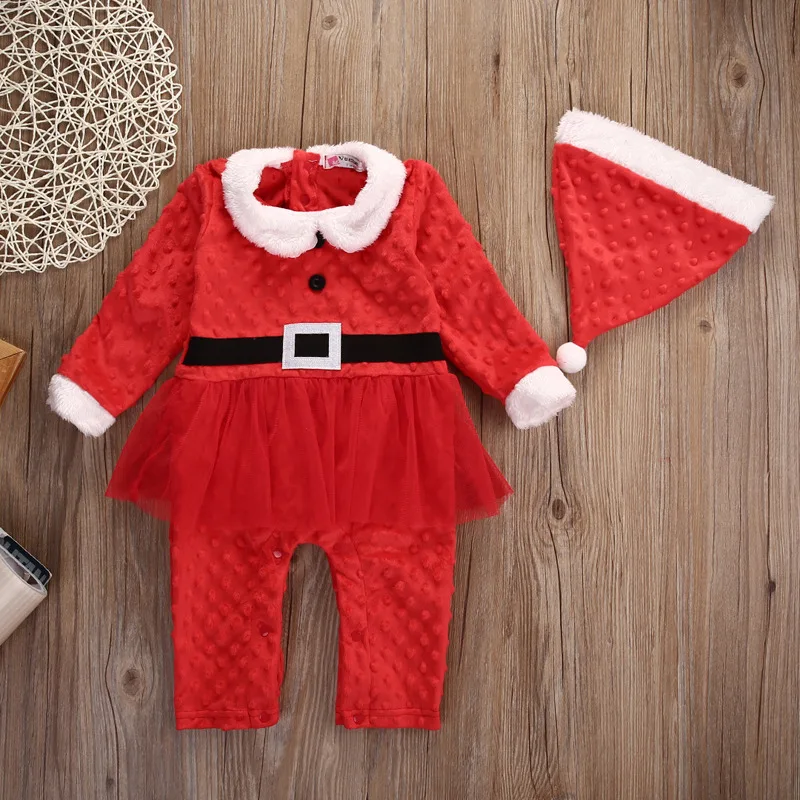 2016 New Christmas Newborn Baby Boys Girls Santa Claus Rompers Hat 2Pcs