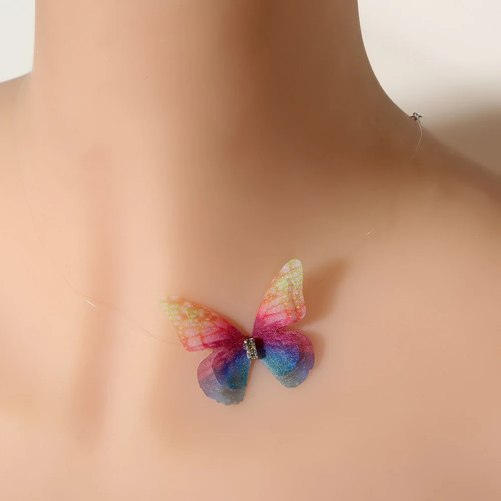 

1PC New Fashion 3D Yarn Butterfly Choker Necklace for Women Colorful Invisible Fishline Silk Choker Necklace Fashion Jewelry