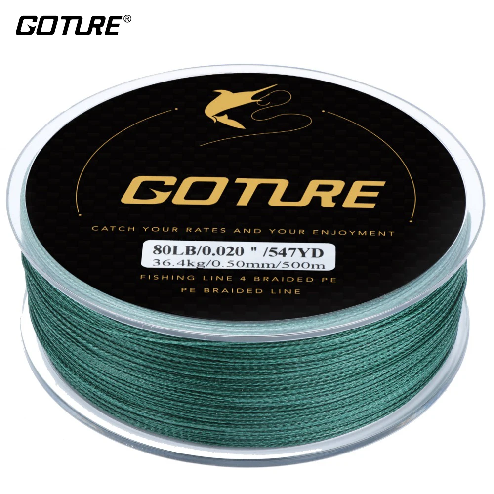 Goture New 4 Stand Braided Fishing PE Line 5 Colors 500m/547YD 8 10 15 20 25 30 40 50 65 80LB For All Fishing