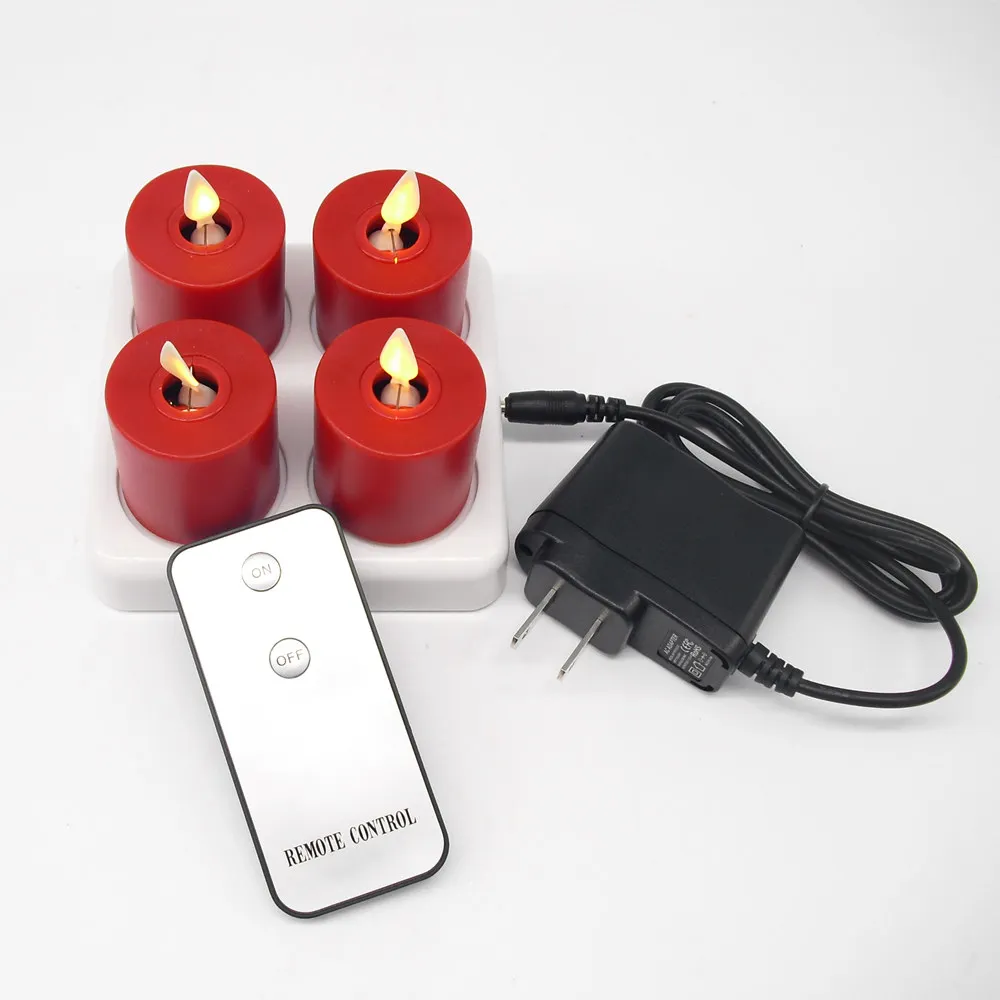 4pcs Christmas Red Rechargeable Flameless Electric Tealight LED Votive