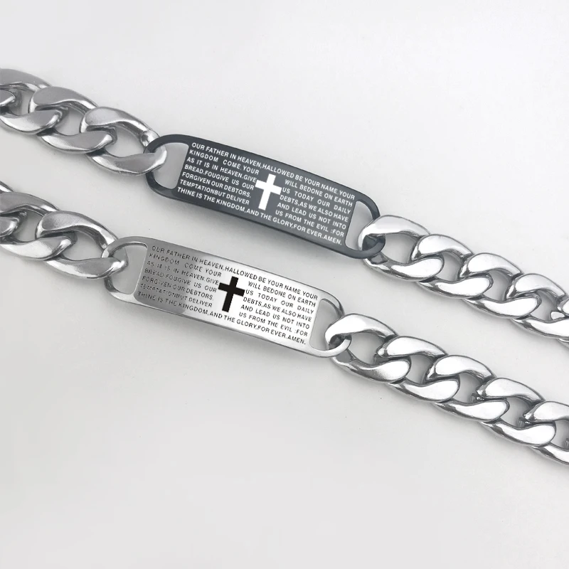 Мужской браслет из нержавеющей стали с выгравированной надписью Cross Bible|Цепочки и