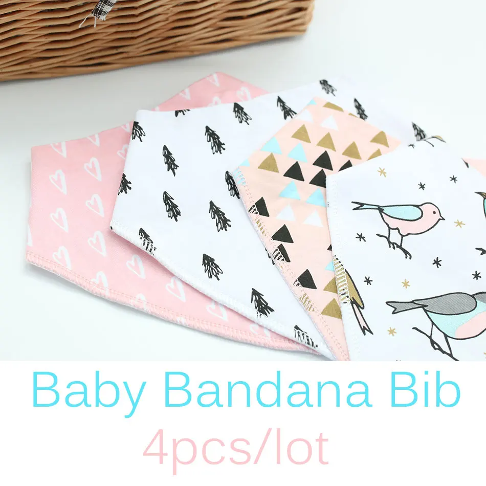 

Happy Flute 4pcs Baby bibs High quality double layers cotton Baby Toddler Feeding Bandana Bibs Saliva Towel Triangle Head Scarf