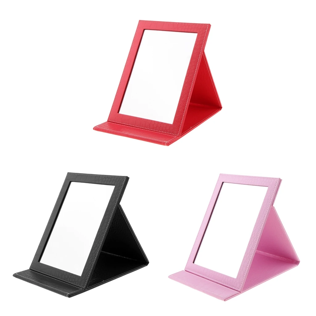 PU Leather Makeup Mirror Folding, Portable Foldable Cosmetic Mirror Travel