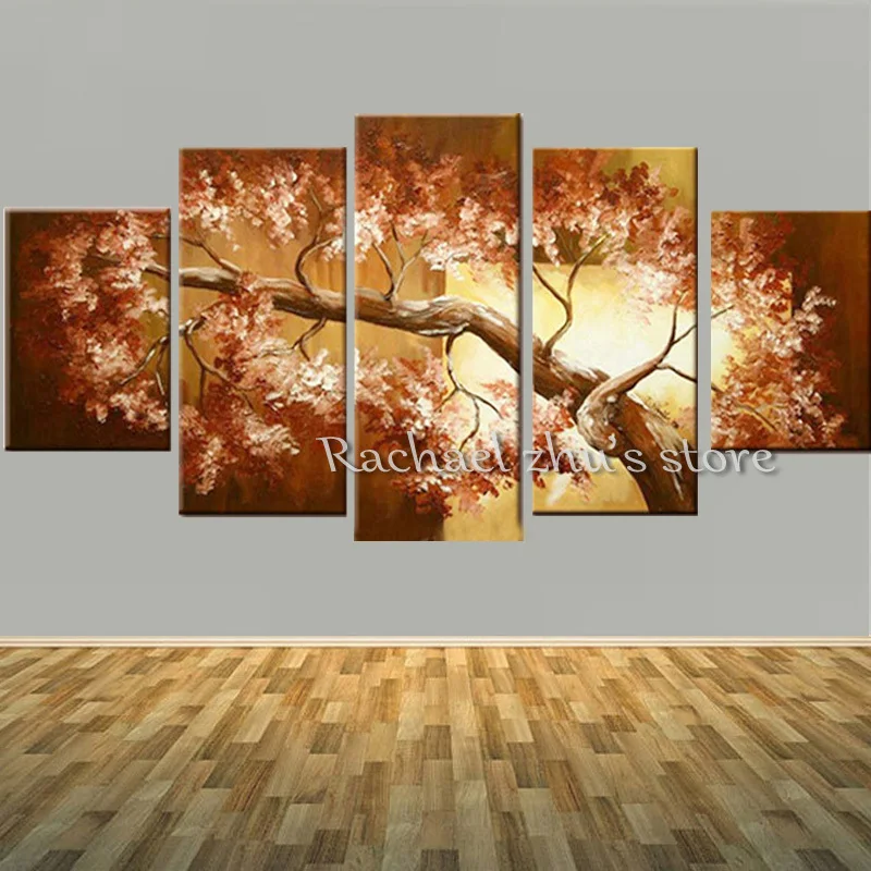 

Hand Painted Abstract Flower Tree Landscape Oil Painting On Canvas 5 Pieces Abstract Art Wall Picture Living Room Home Decor Art
