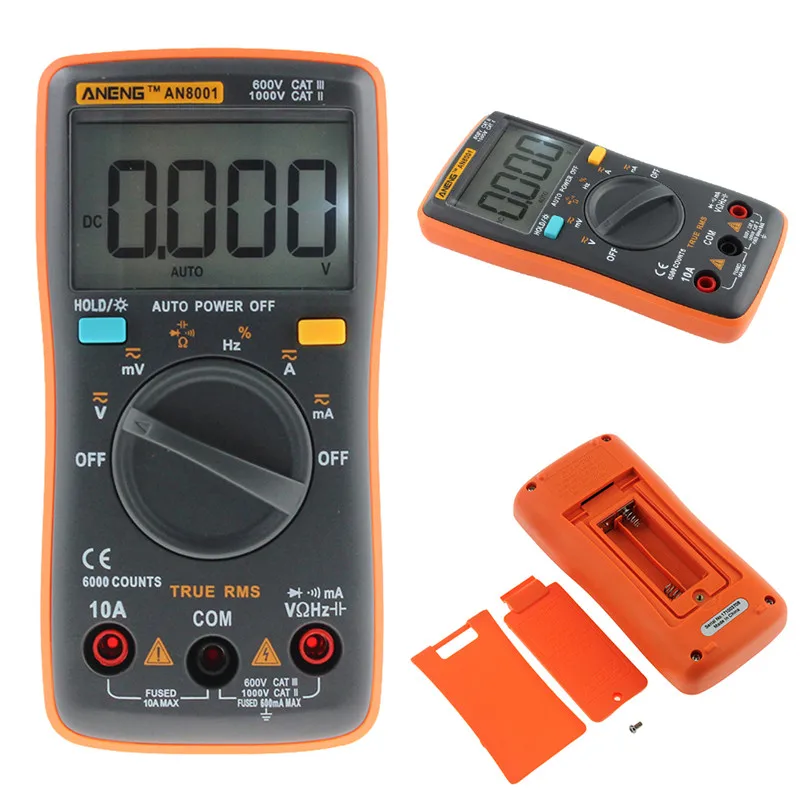 

High Quality AN8001 Digital Multimeter Backlight 6000 Counts AC/DC Volt Orange Portable MeterH52