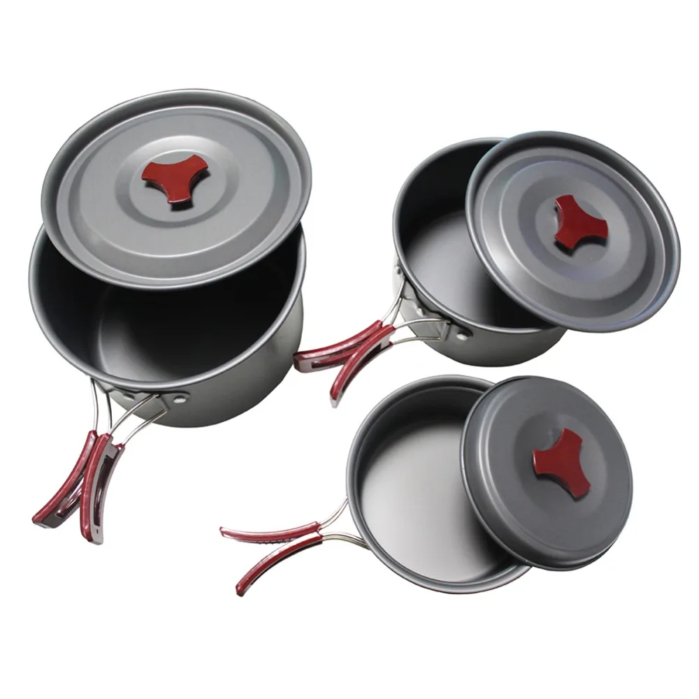Acampar al aire libre senderismo Picnic tetera olla conjunto de utensilios de cocina Mess Kit mosquetón de utensilios de cocina platos para el turismo