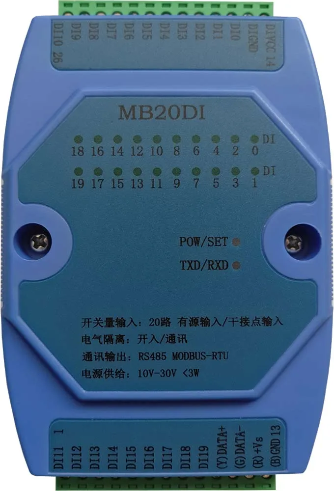 

Switch Input Acquisition Module 20 Channels Open Isolation Acquisition Module RS485 MODBUS RTU Communication MB20DI