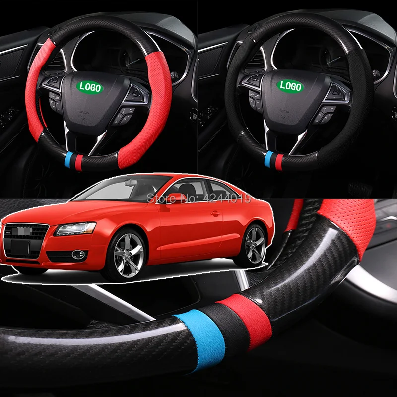 For Peugeot 308 Diameter 38CM Steering Wheel Cover Anti Slip Carbon