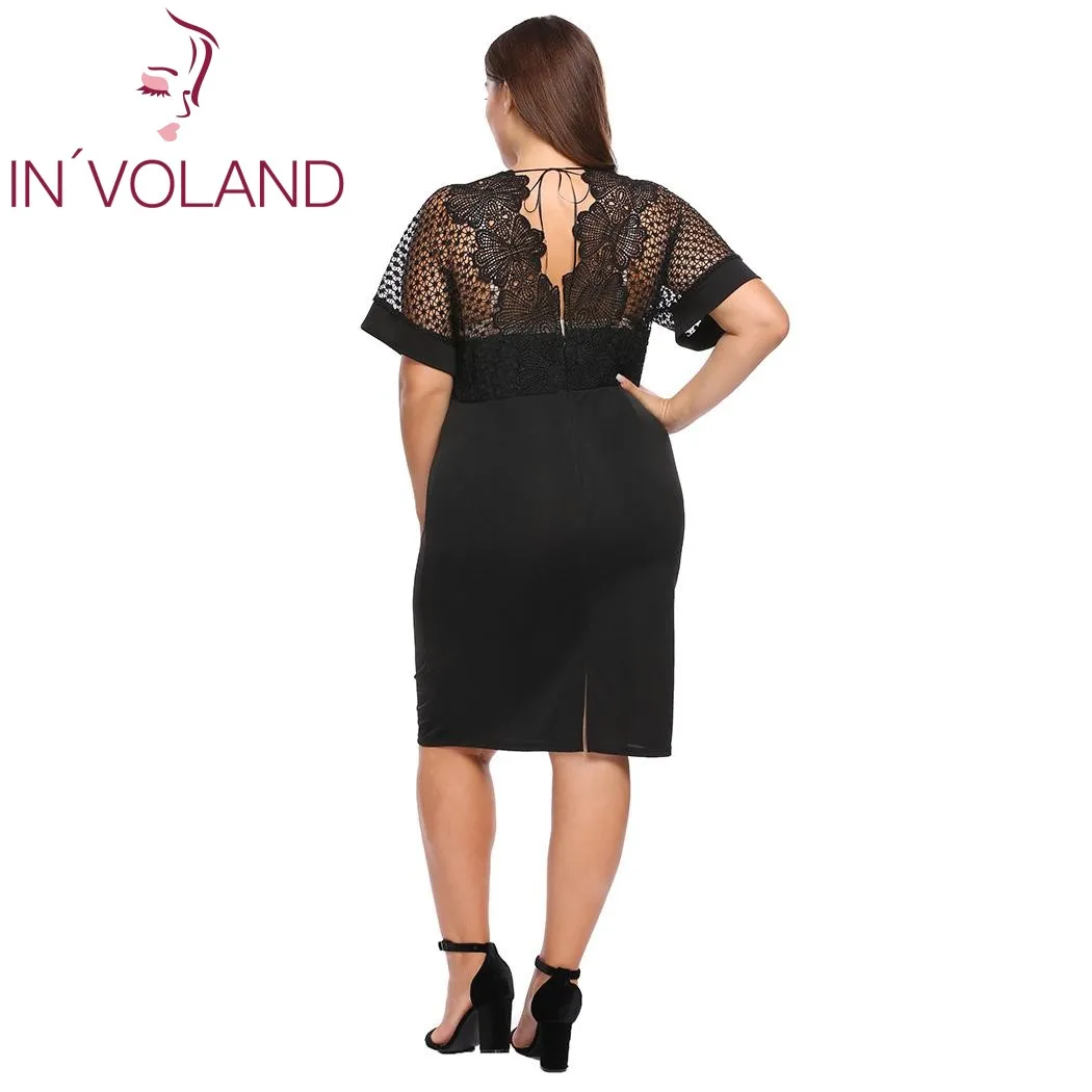 IN'VOLAND, женское платье размера плюс, XL-4XL, v-образный вырез, рукав летучая мышь, полое, кружево, пэчворк, бодикон, платья для вечеринок, Vestidos, большой размер