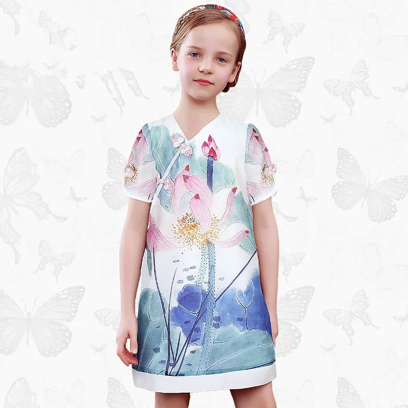 

W.L.Monsoon folk-custom Short sleeve Girl dress Summer dress Slim fit summer cheongsam Princess dress thin girls dress