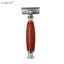 Бритва для бритья с деревянной ручкой и хромированным покрытием с двойными краями для мужчин