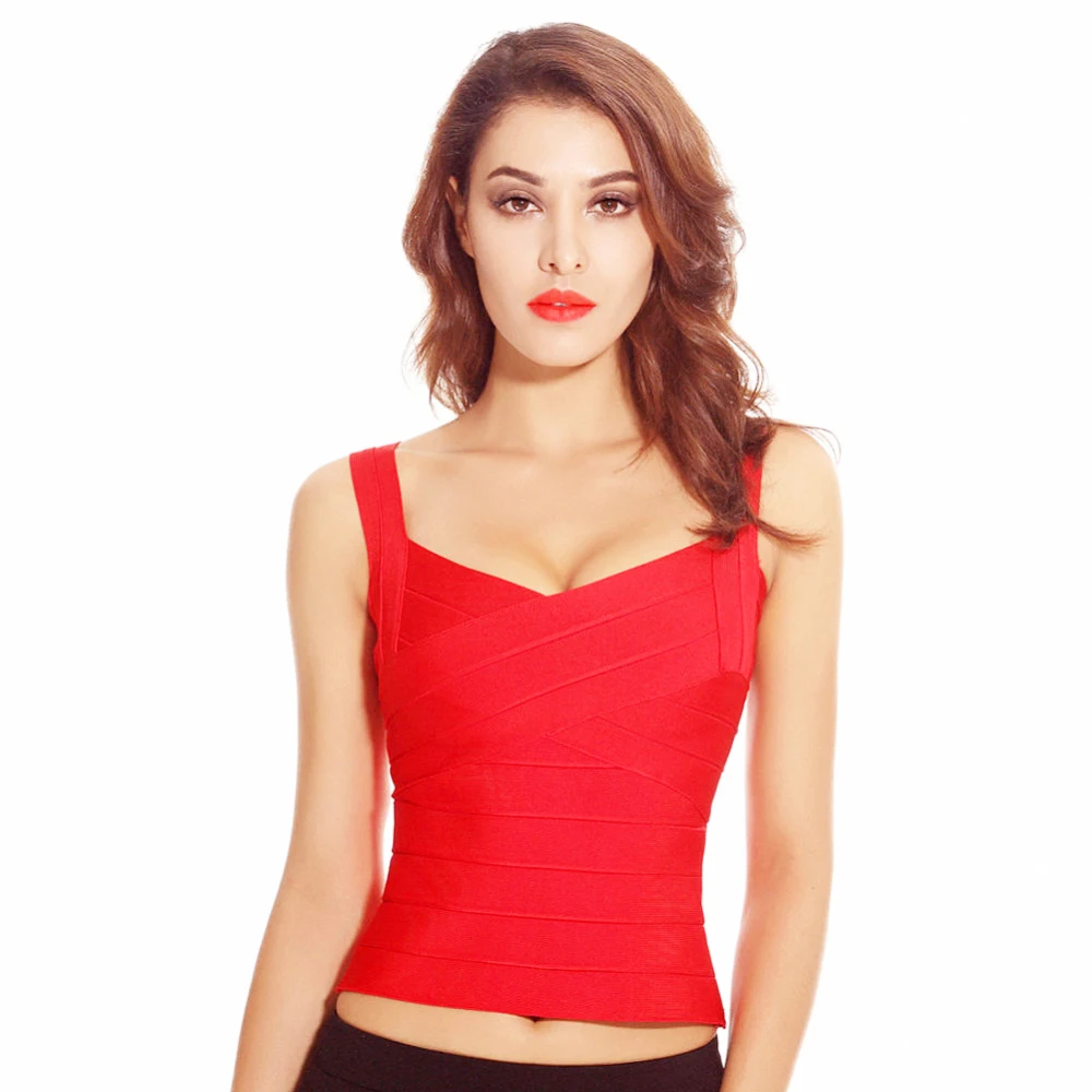 

Nayssi 2018 Women's New Fashion Bandage Nude V Neck Strap Summer Sexy Short Elastic Knitted Top