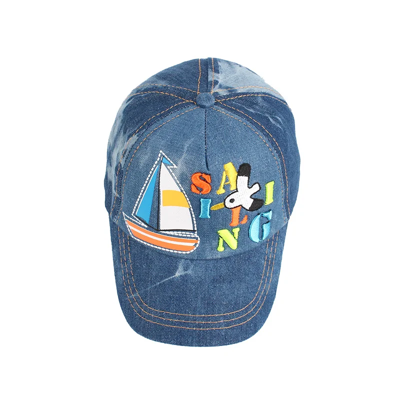 Fashion Kids Baseball Caps Cotton Denim Summer Sun Caps Cowboy Letter Sailboat Snapback Hat Cap For Girls Baby Boys Clothing (13)