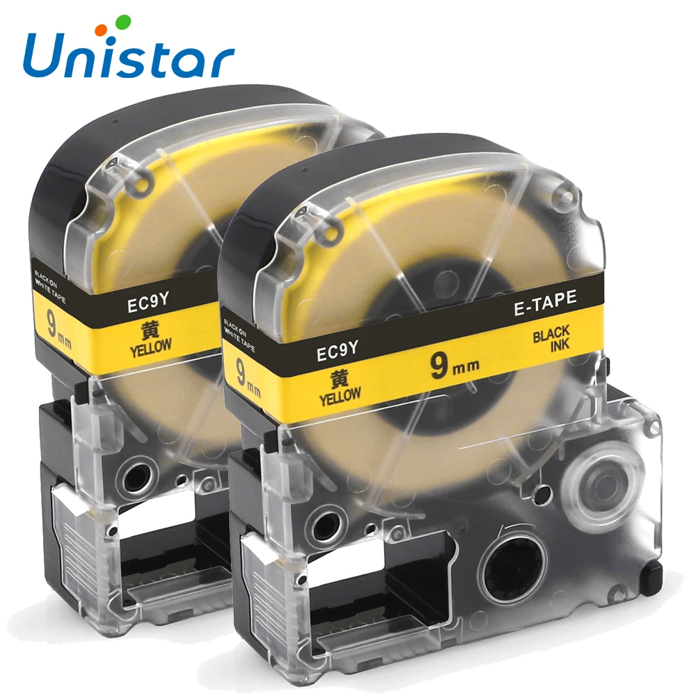 2 упаковки SC9Y 9 мм черный на желтой ленте принтера совместимая лента этикеток для принтера EPSON лента также для Kingjim TEPRA Ленточные принтеры