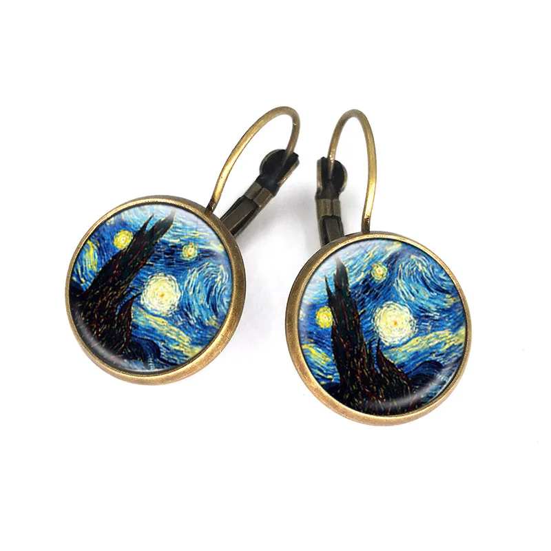 1 Pair Vincent Van Gogh Starry Night Earring 16 MM Glass Dome Art Photo