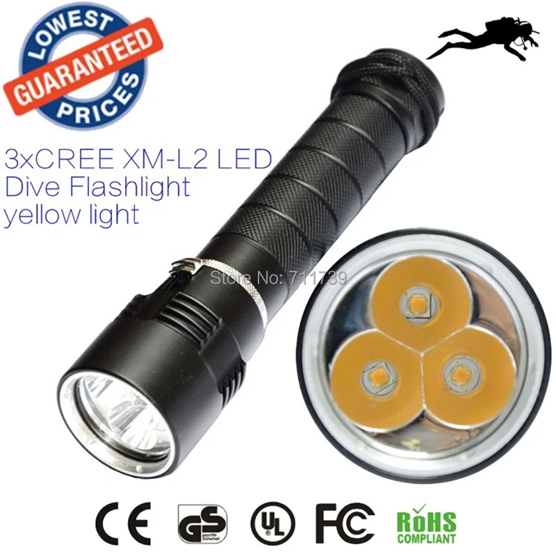 

AloneFire DV11 warm light 3 X CREE XML L2 LED Diving Flashlight Torch Waterproof 100m Depth Diver LED Flash Light yellow light