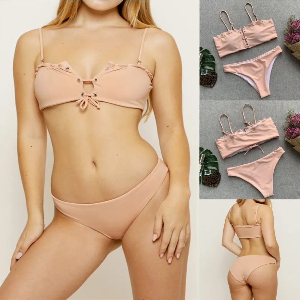 Sexy Women Bikini Set Padded Swimwear two pieces Bandage Bathing Swimsuit Beachwear Suits Solid color Swimming Suit Sex Appel