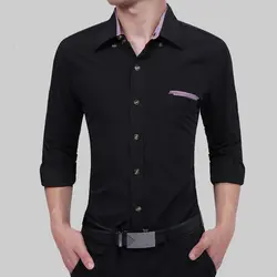 Бренд 2018 г. модные мужские рубашки с длинными рукавами Топы корректирующие Бизнес Повседневная рубашка одноцветное Цвет мужская одежда