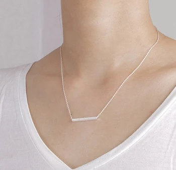 

High quality 100% 925 sterling silver gold custom name rectangle bar silver necklace for women
