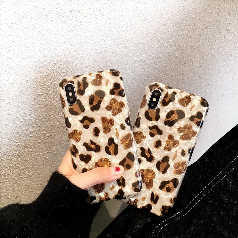 

Fashion Leopard Print Conch Shell Phone Case For iphone XS Max XR X Case For iphone 6 6s 7 8plus Cover Luxury Glossy Soft Cases
