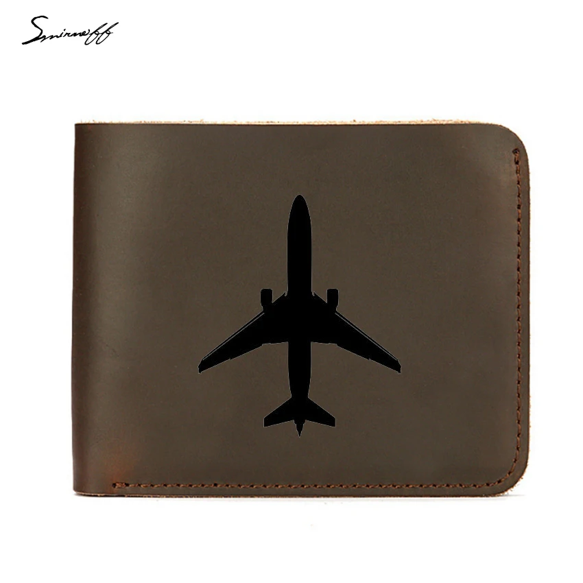 Smirnoff Engraved Airplane Leather Men wallet Travel Simple Card Holder
