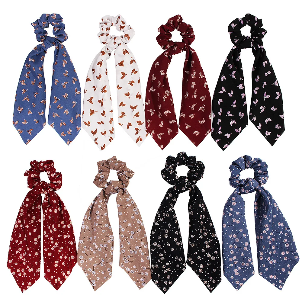 

Ribbon Scrunchie Satin Headband Printed Scrunchies Women Elastic Hair Bands Girls Hair Ties Ponytail Holder Hair Accessories
