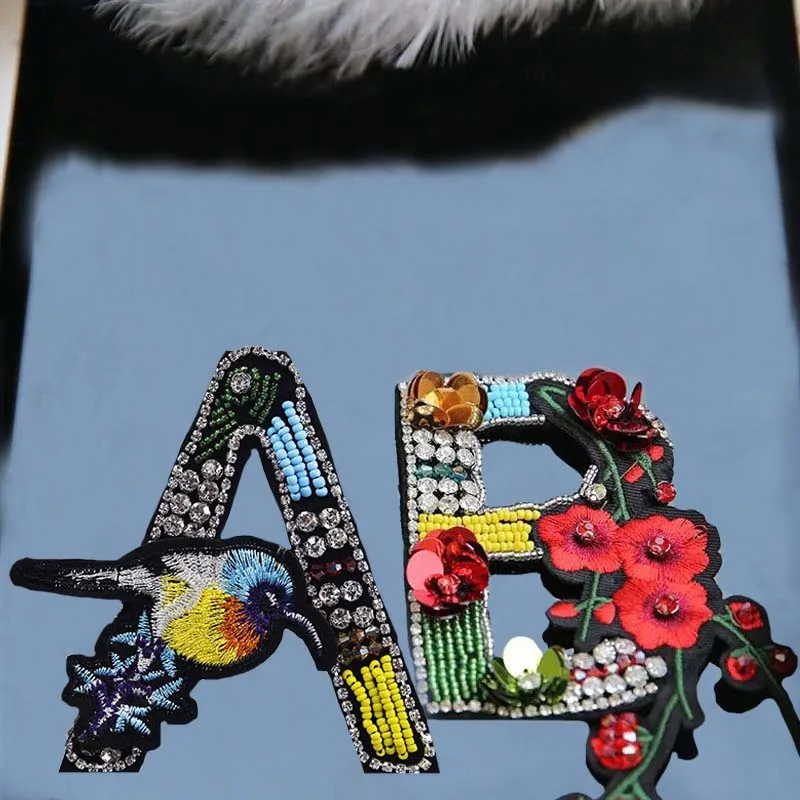 Большие буквы блестки патч diy Одежда Декоративные принадлежности цветок сливы птица вышивка цветок бисер аппликация патч