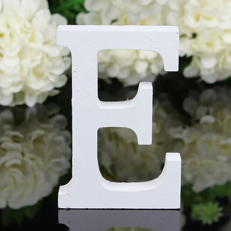 A-Z деревянные буквы свободно стоящее слово домашний Декор слово дерево белый день рождения украшения - Цвет: E