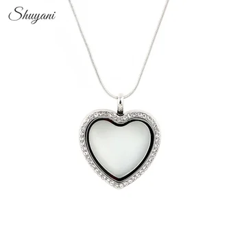 

10PCS Free snake Chains Mix Color Crystal Heart Memory Glass Magnet Locket Pendant Floating Necklace Lockets