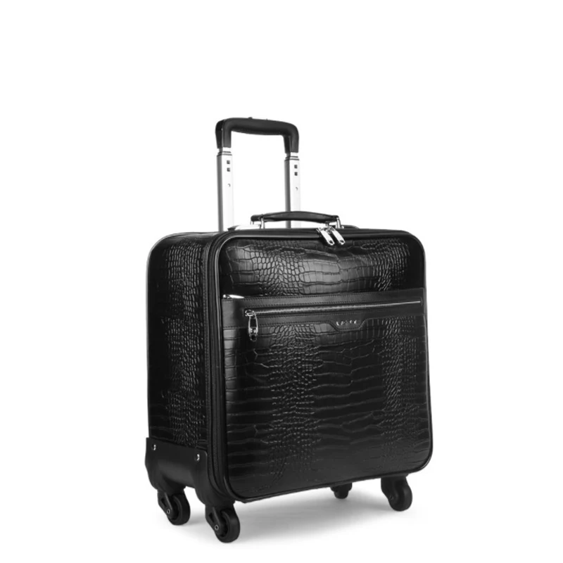 Carrylove 1" 18" 2" дюймов черный кожаный чемодан на колесиках, сумка для ручной клади для бизнеса - Цвет: black