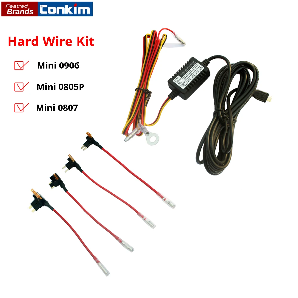 Conkim Universal Micro USB Hardwire Fuse Kit 12V to 5V Power Adapter Cable for Dash font