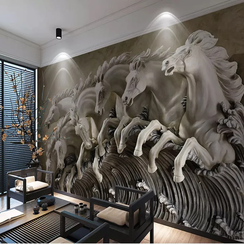 Custom Photo Wallpapers 3D Embossed Horse Galloping Murals European Style Living Room Backdrop Wall Cloth Art Papel De Parede 3D