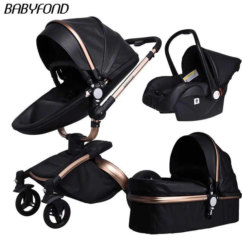 Babyfond, новинка, детская коляска 3 в 1, в серой золотистой раме