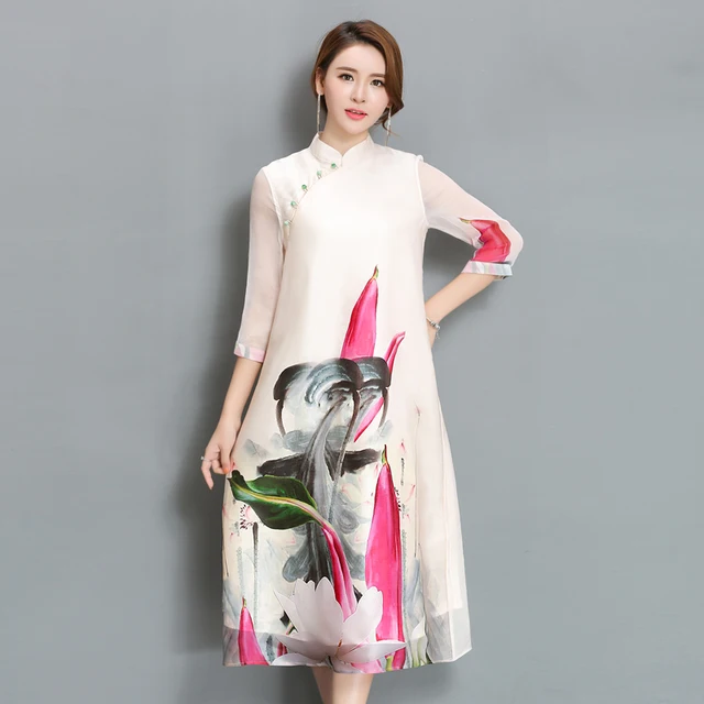 3/4 Sleeve Chiffon Dress
