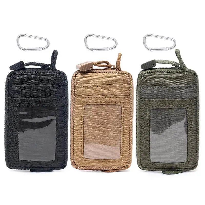 

Outdoor Waist Bag Men Waterproof Card Bag Portable Mini Coin Wallet w/ Climbing Bag Zipper Multifunction Carabiner