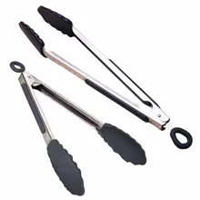 Size S L Stainless Steel and Silicone Tongs Kitchen Tongs Kitchen Tools BBQ Clip Salad E2shopping