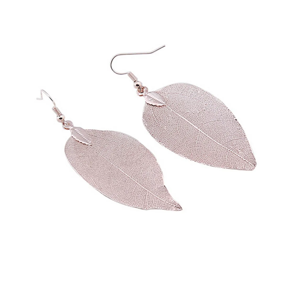 Vintage Leaves Earrings Necklaces Shellhard Long Natural Real Dipped Leaf Leaves Dangle Earring Ethic Women Jewelry 4Colors