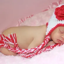 Детское ручное вязание крючком шляпа эльфов шапочка с красным цветком