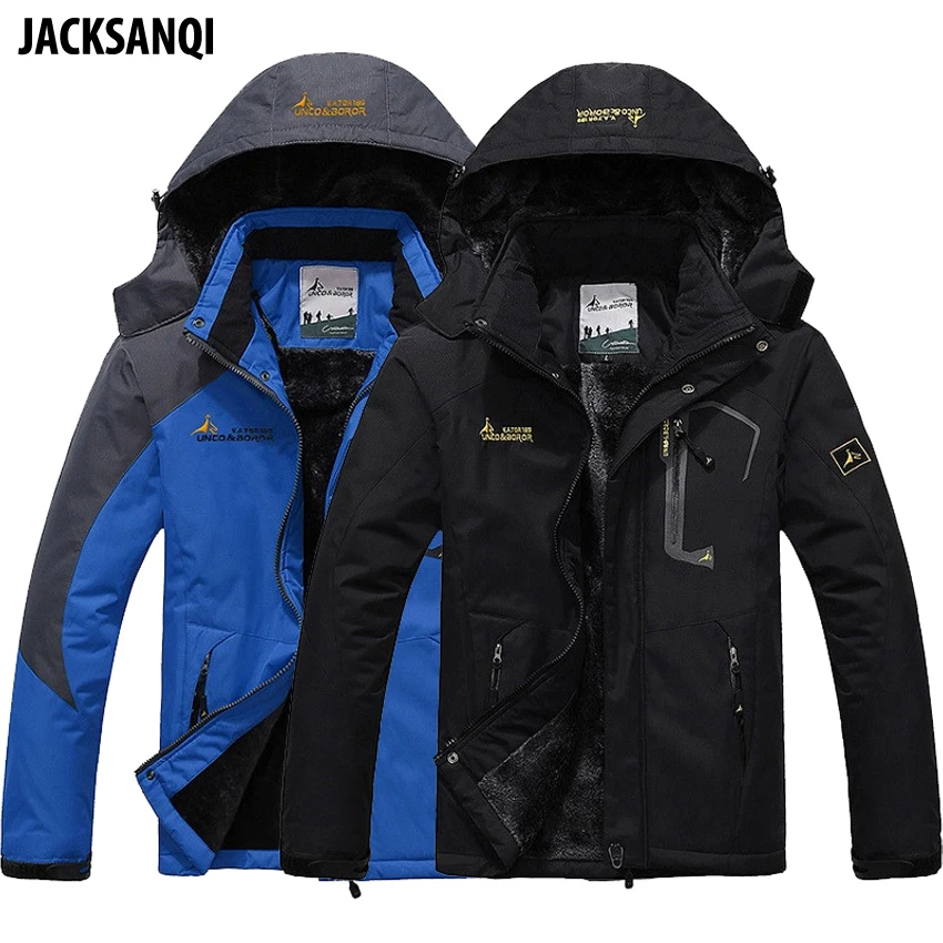 

JACKSANQI Men's Thick Fleece Waterproof Jacket Men Winter Outdoor Sport Warm Coat Thermal Ski Camping Hiking Male Jacket RA113