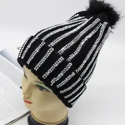 Акрил для взрослых для женщин вязаная шапочка со всем Кристалл 2018 Best продавец в России черный, белый цвет 2 цвета Прямая доставка LL180365