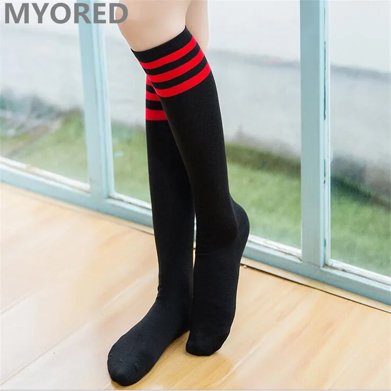 MYORED candy colored stripes cotton sexy womens long socks style party street dancing knee sock