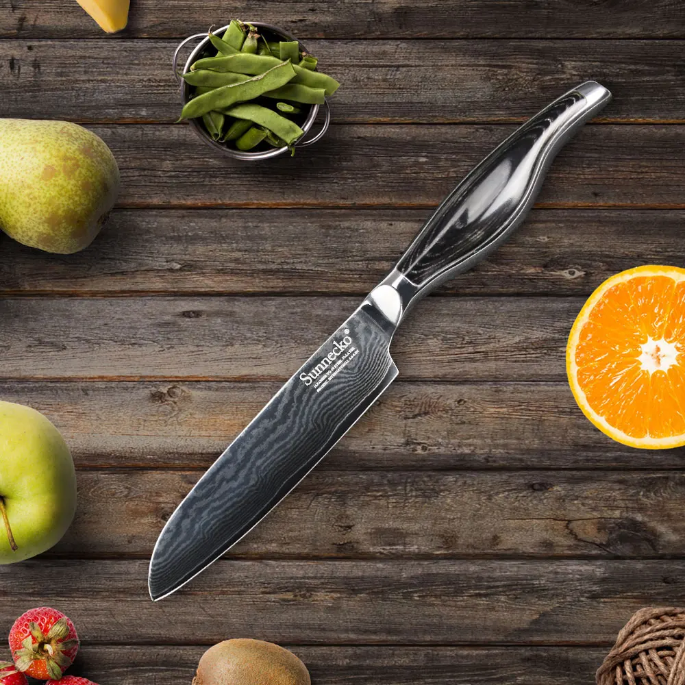 SUNNECKO 2 шт. Кухня Набор ножей 5 ''Santoku 6'' повар Ножи Дамаск японский VG10 Сталь лезвие Pakka Деревянная ручка мясник