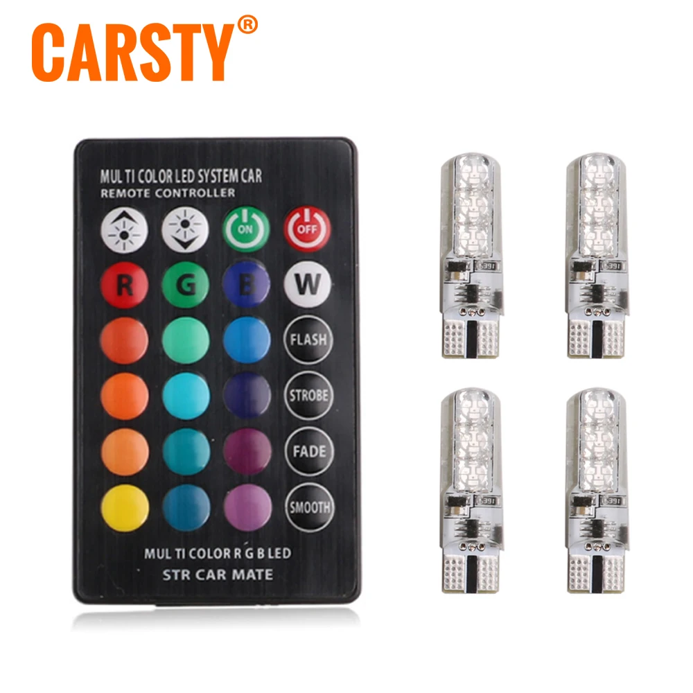 

Carsty LED T10 W5W 194 168 Bulbs 5050 6 Smd RGB With Remote Controller Flash/Strobe RGB Multi Colors For Car Lights Lamps 12V